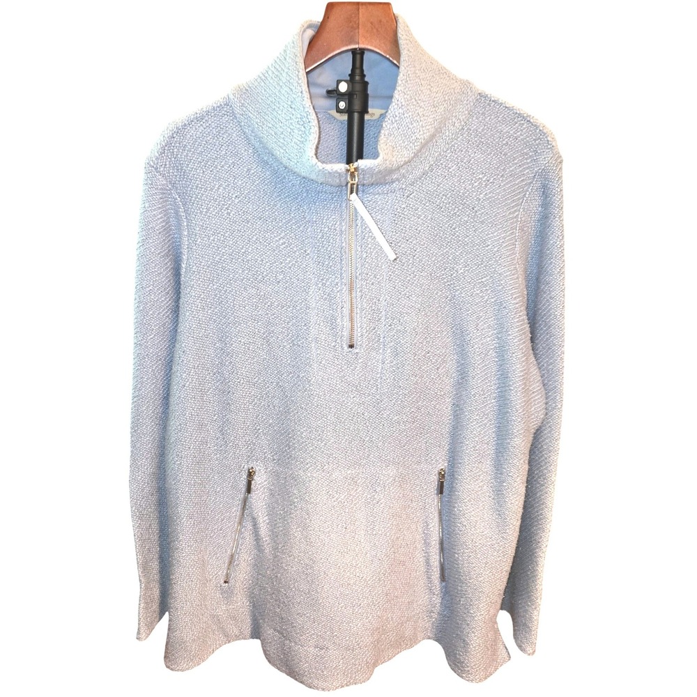 Soft Surroundings Quarter Zip Pullover Women 1X Blue Textured Knit Zipper Pocket